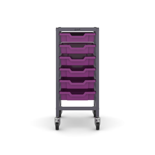 Gratnells Science Bench Single Trolley Grey with Purple Trays