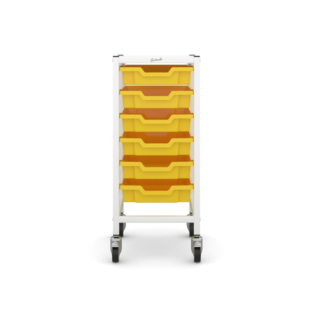 Gratnells Science Bench Single Trolley White with Yellow Trays