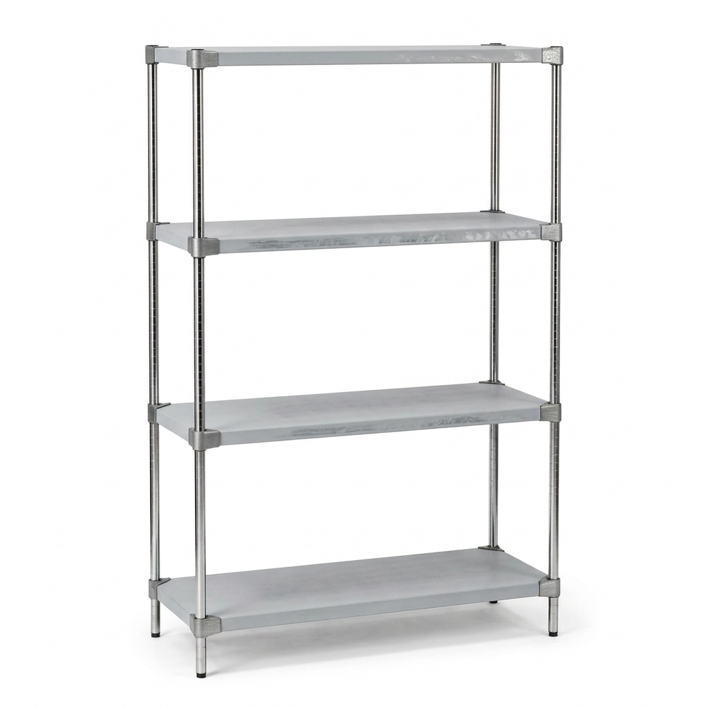 Eclipse 4 tier solid galvanised steel shelving unit, 1820mm high, for stores and ESD use
