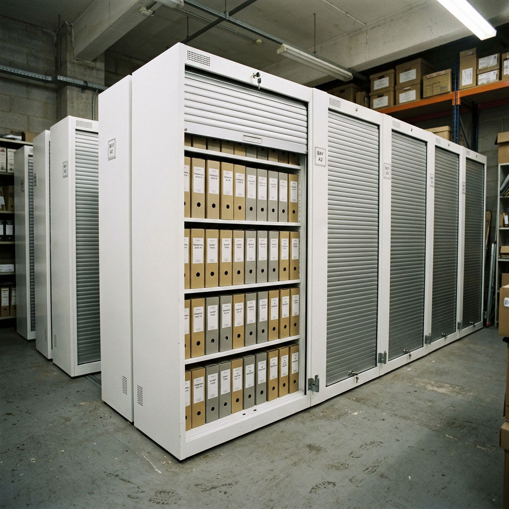 GDPR and Physical Document Storage Explained - Roller Shutter cabinets with files.