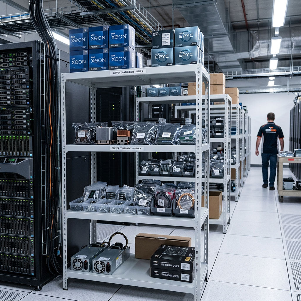 Storage for Data Centres and Server Rooms - Server room with shelving showing computer components
