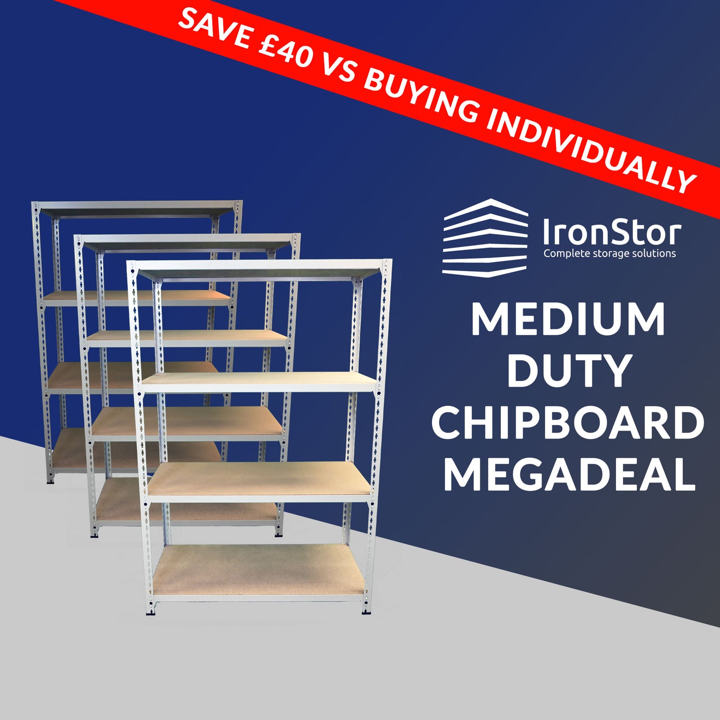 Speedrax Medium Duty Chipboard Shelves 2400mm Tall 3 Bay Mega Bundle