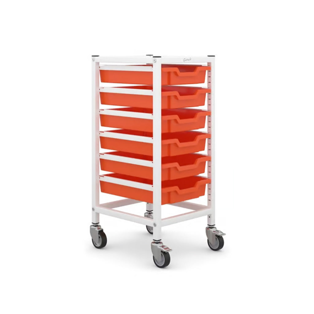 Gratnells Science Bench Single Trolley White with Orange Trays Angled
