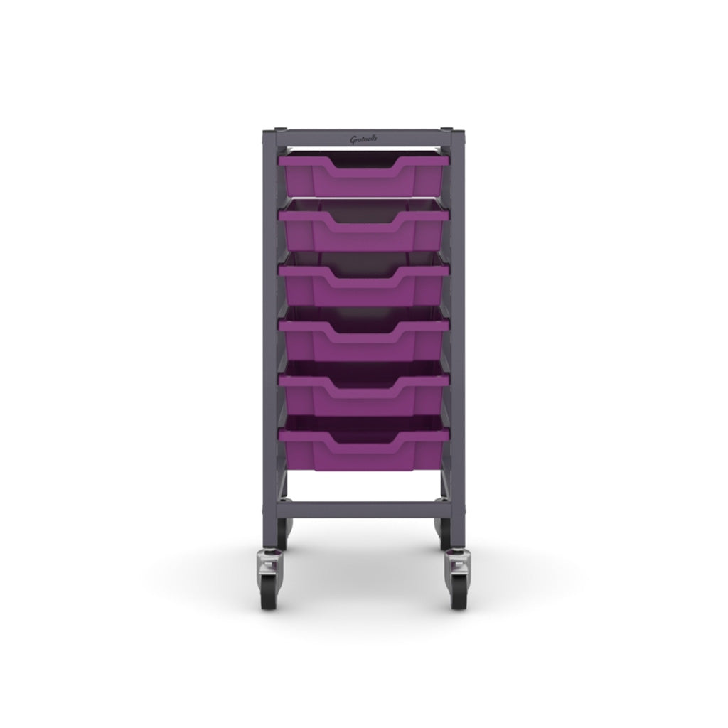 Gratnells Science Bench Single Trolley Grey with Purple Trays