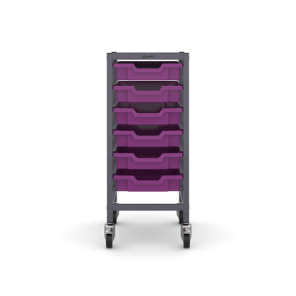 Gratnells Science Bench Single Trolley Grey with Purple Trays