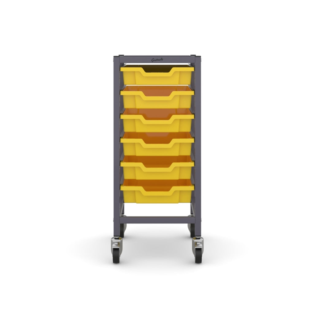 Gratnells Science Bench Single Trolley Grey with Yellow Trays