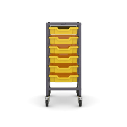 Gratnells Science Bench Single Trolley Grey with Yellow Trays