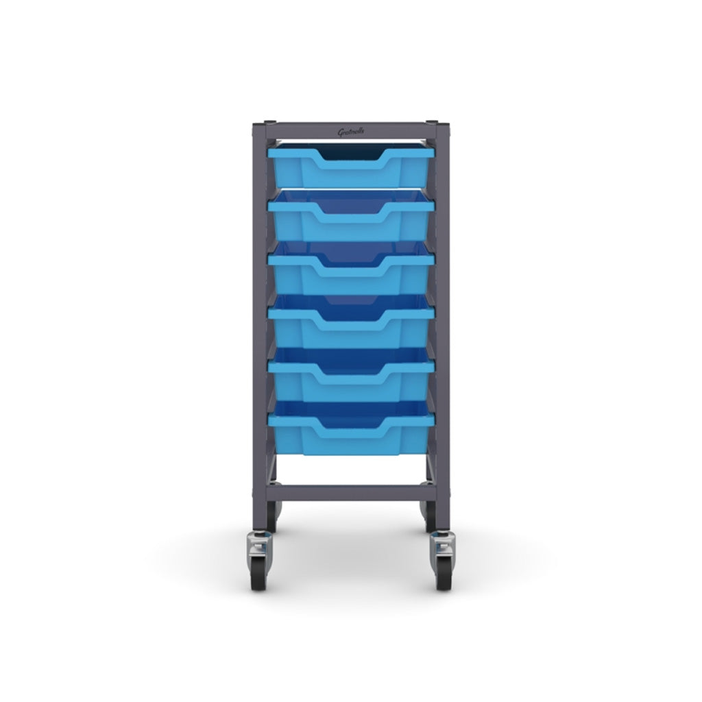 Gratnells Science Bench Single Trolley Grey with Cyan Blue Trays