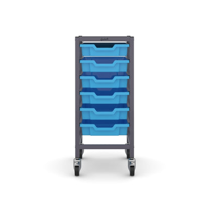 Gratnells Science Bench Single Trolley Grey with Cyan Blue Trays