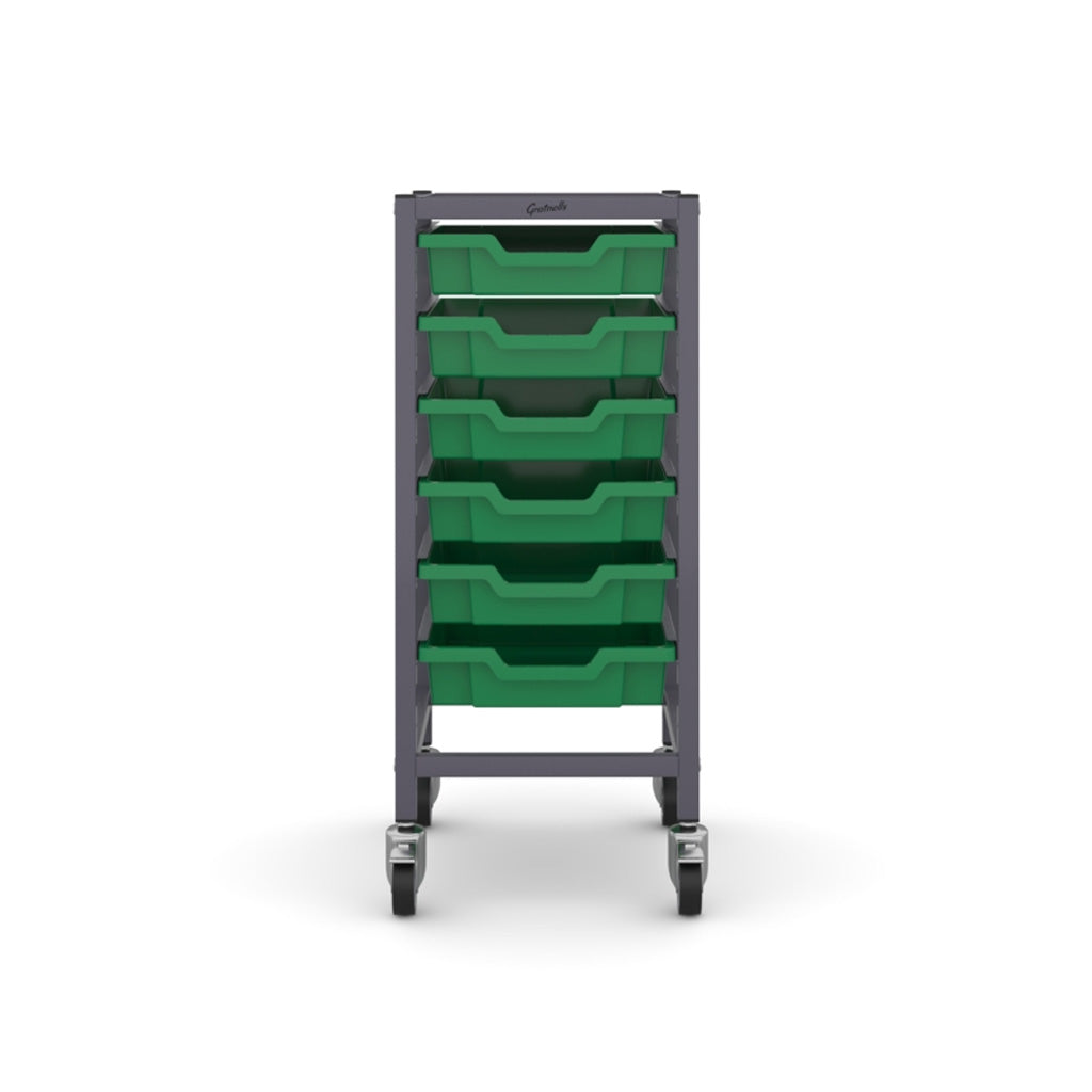 Gratnells Science Bench Single Trolley Grey with Grass Green Trays