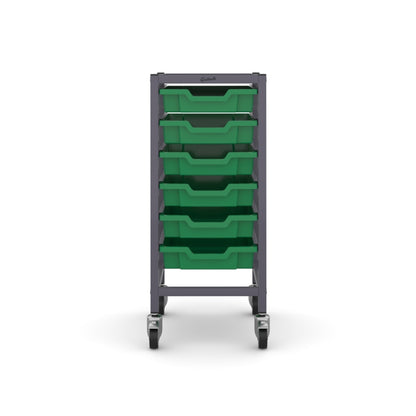 Gratnells Science Bench Single Trolley Grey with Grass Green Trays