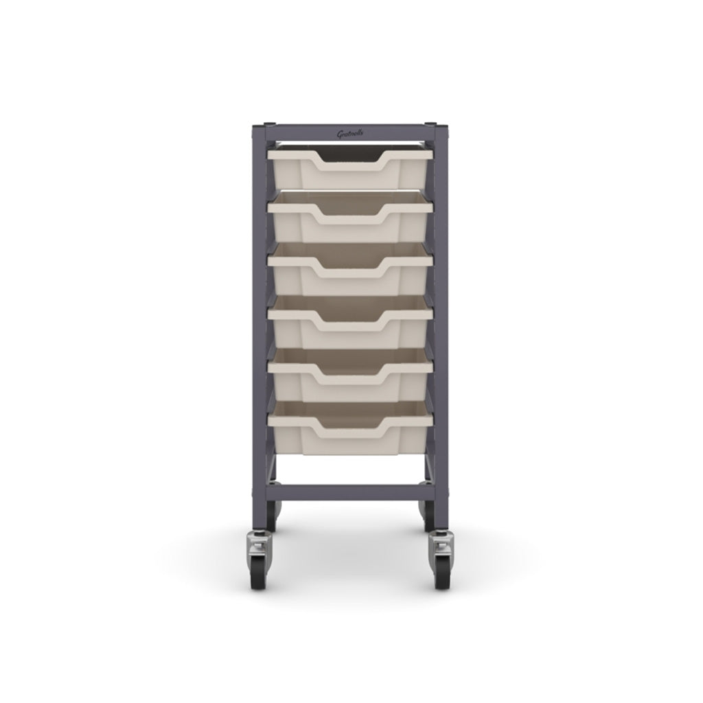 Gratnells Science Bench Single Trolley Grey with Grey Trays