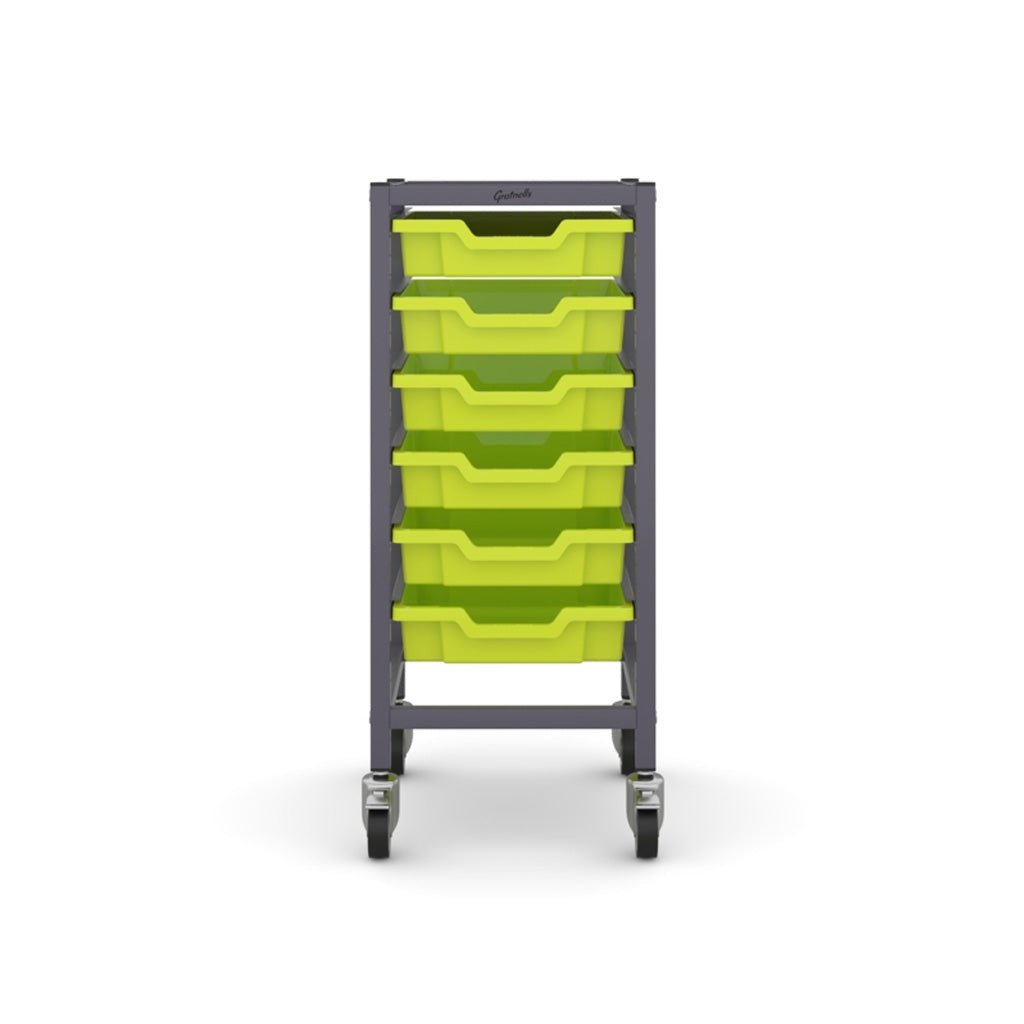 Gratnells Science Bench Single Trolley Grey with Jolly Lime Trays