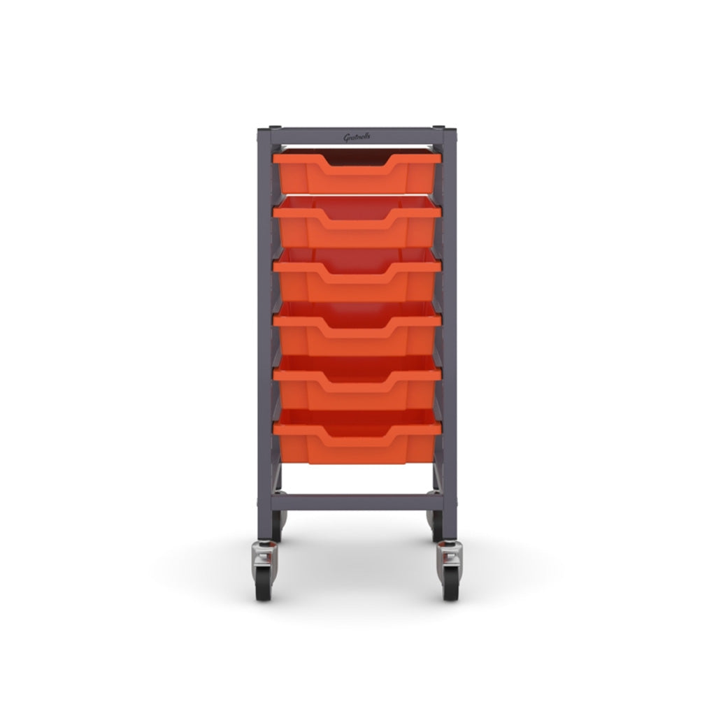 Gratnells Science Bench Single Trolley Grey with Orange Trays