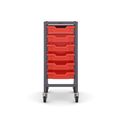 Gratnells Science Bench Single Trolley Grey with Flame Red Trays