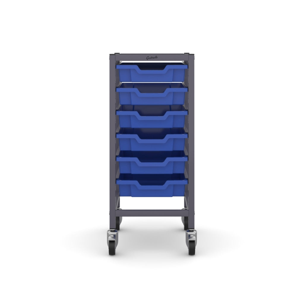Gratnells Science Bench Single Trolley Grey with Royal Blue Trays