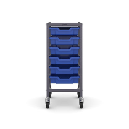 Gratnells Science Bench Single Trolley Grey with Royal Blue Trays