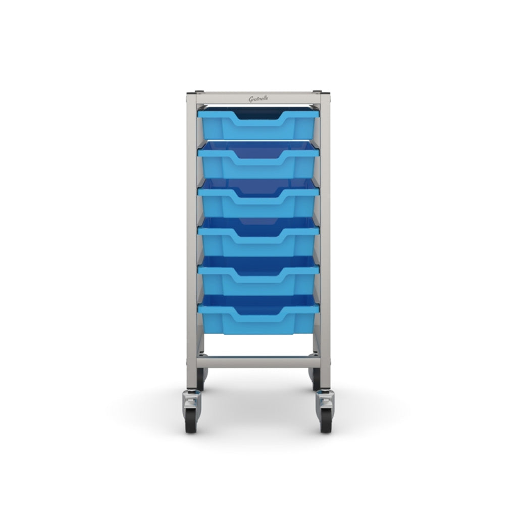 Gratnells Science Bench Single Trolley Silver with Cyan Blue Trays