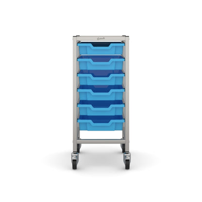 Gratnells Science Bench Single Trolley Silver with Cyan Blue Trays