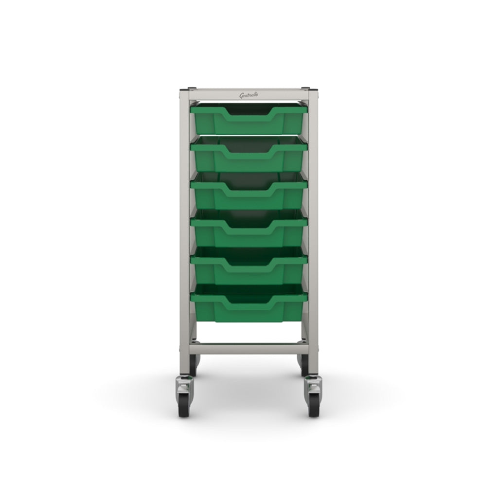 Gratnells Science Bench Single Trolley Silver with Grass Green Trays