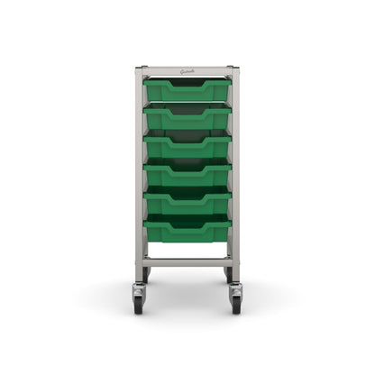 Gratnells Science Bench Single Trolley Silver with Grass Green Trays