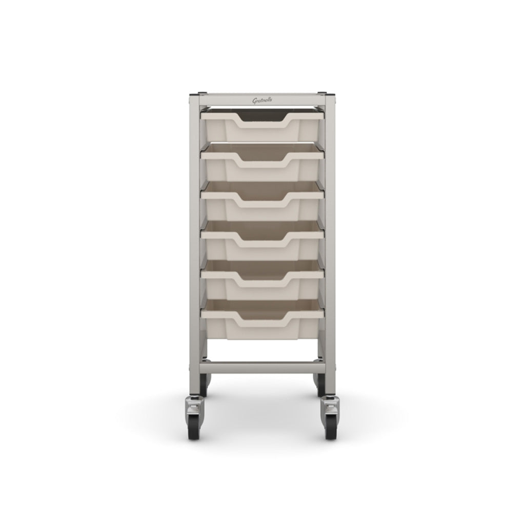 Gratnells Science Bench Single Trolley Silver with Light Grey Trays