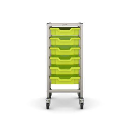 Gratnells Science Bench Single Trolley Silver with Jolly Lime Trays