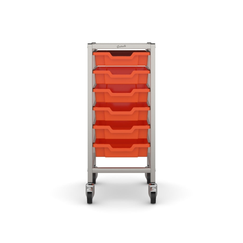 Gratnells Science Bench Single Trolley Silver with Ornage Trays