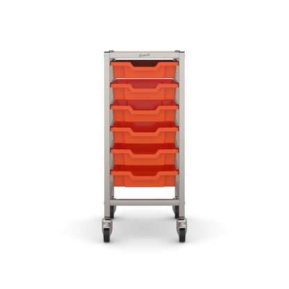 Gratnells Science Bench Single Trolley Silver with Ornage Trays