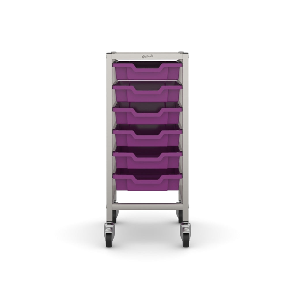 Gratnells Science Bench Single Trolley Silver with Purple Trays