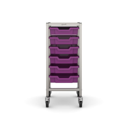 Gratnells Science Bench Single Trolley Silver with Purple Trays