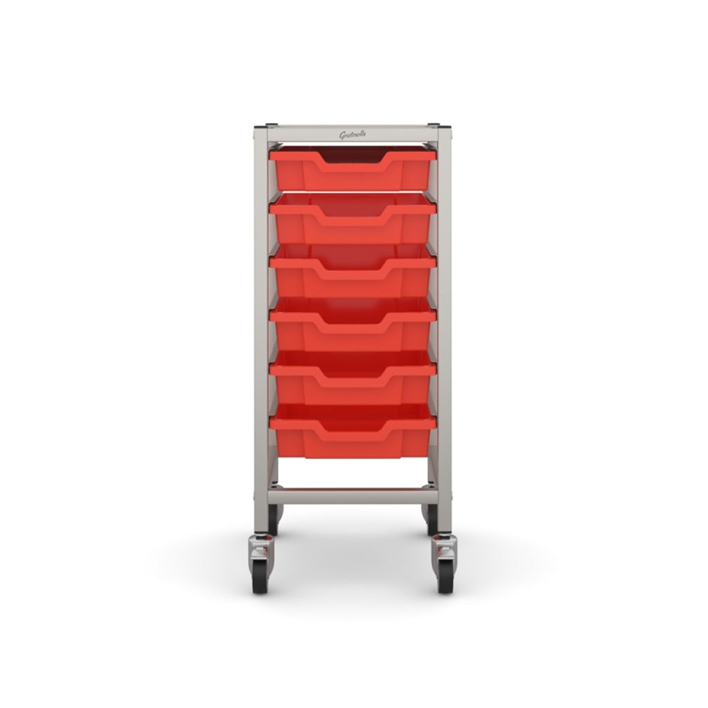 Gratnells Science Bench Single Trolley Silver with Orange Trays