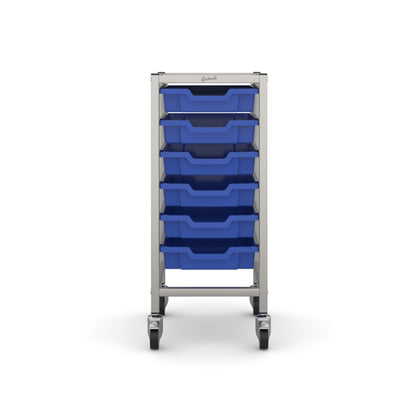 Gratnells Science Bench Single Trolley Silver with Royal Blue Trays