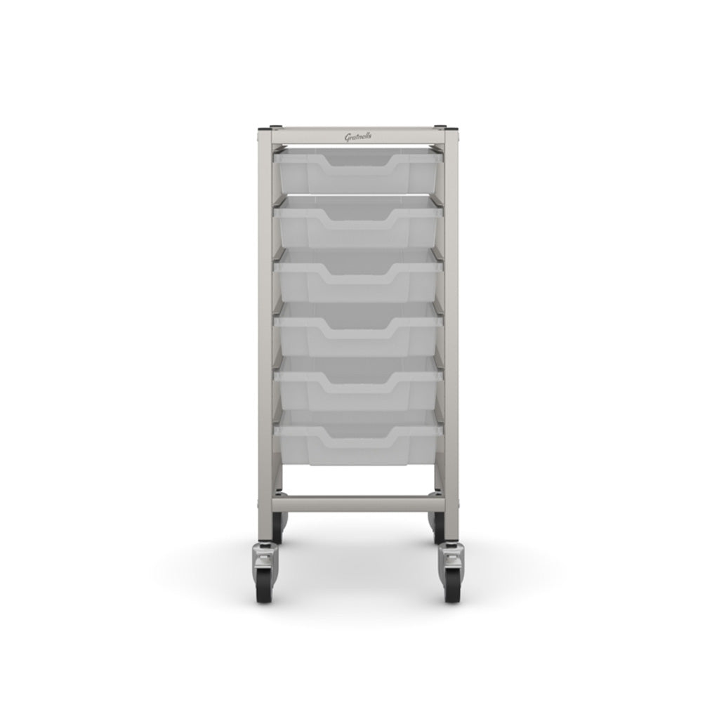 Gratnells Science Bench Single Trolley Silver with Translucent Trays