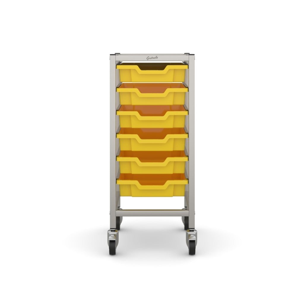 Gratnells Science Bench Single Trolley Silver with Yellow Trays