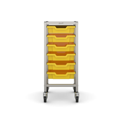 Gratnells Science Bench Single Trolley Silver with Yellow Trays