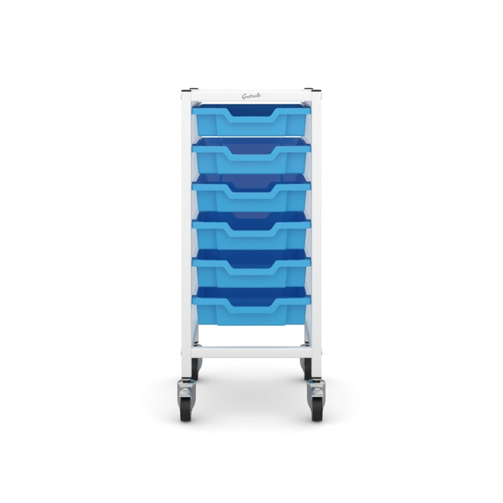 Gratnells Science Bench Single Trolley White with Cyan Blue Trays