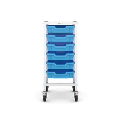 Gratnells Science Bench Single Trolley White with Cyan Blue Trays