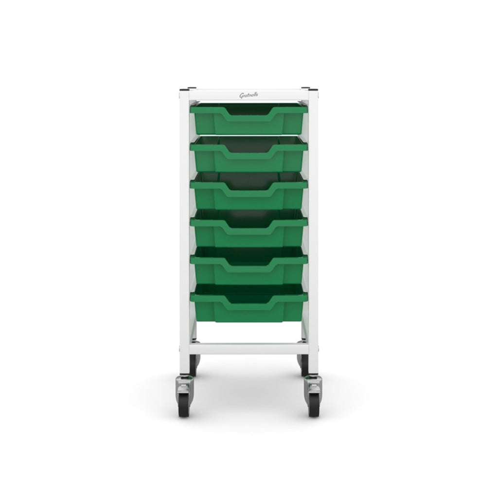 Gratnells Science Bench Single Trolley White with Grass Green Trays