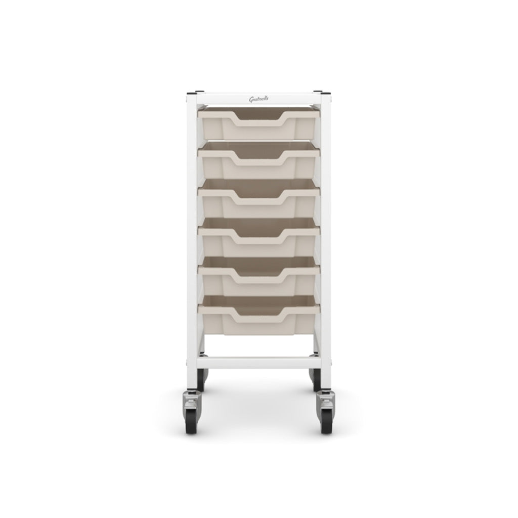 Gratnells Science Bench Single Trolley White with Grey Trays