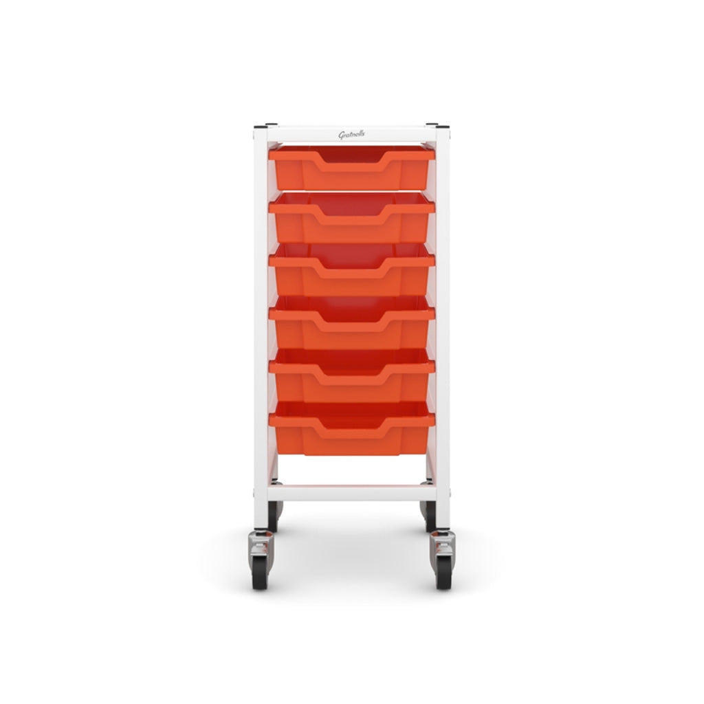 Gratnells Science Bench Single Trolley White with Orange Trays