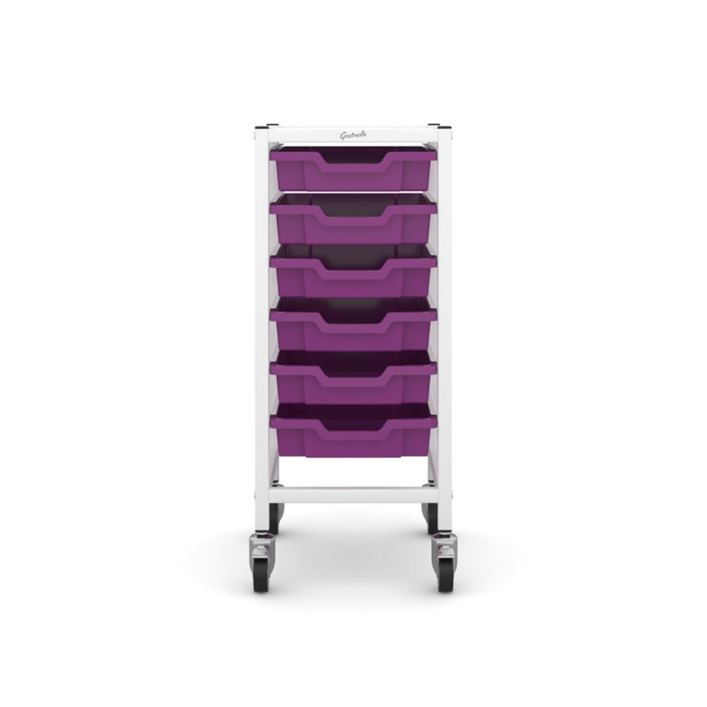 Gratnells Science Bench Single Trolley White with Purple Trays
