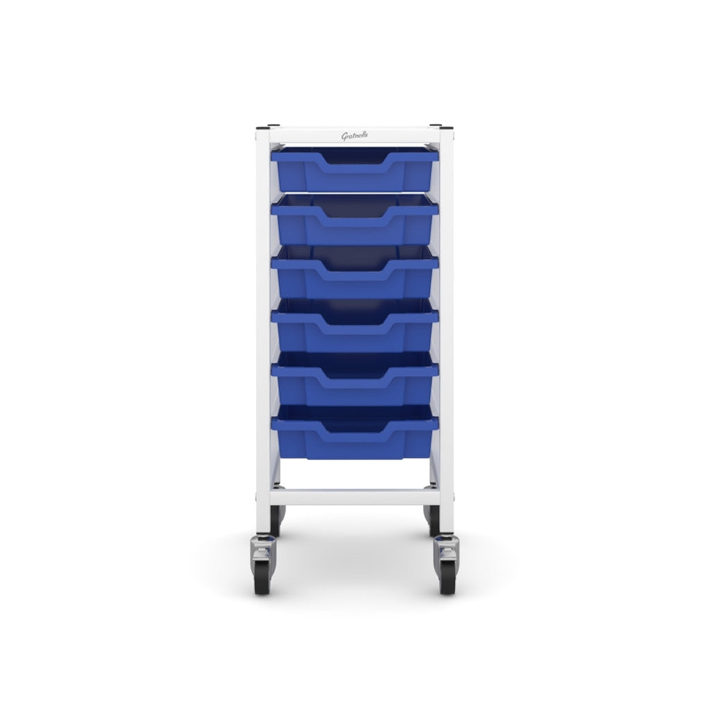 Gratnells Science Bench Single Trolley White with Royal Blue Trays