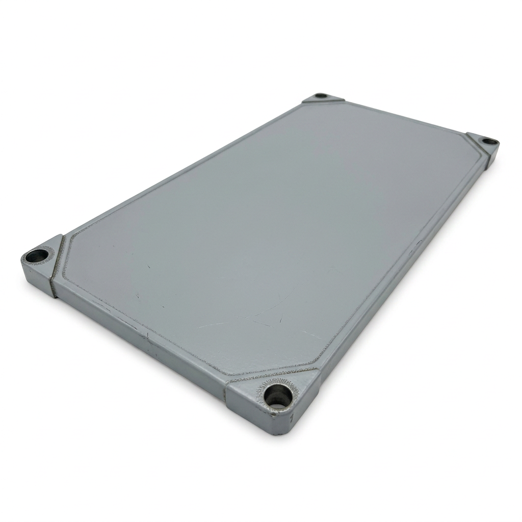 Solid galvanised steel spare shelf with dished edge for Eclipse shelving.