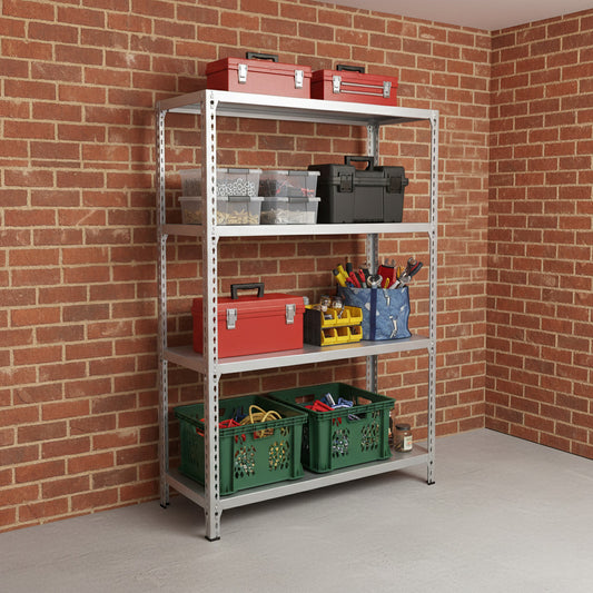 Speedrax metal shelves in a garage