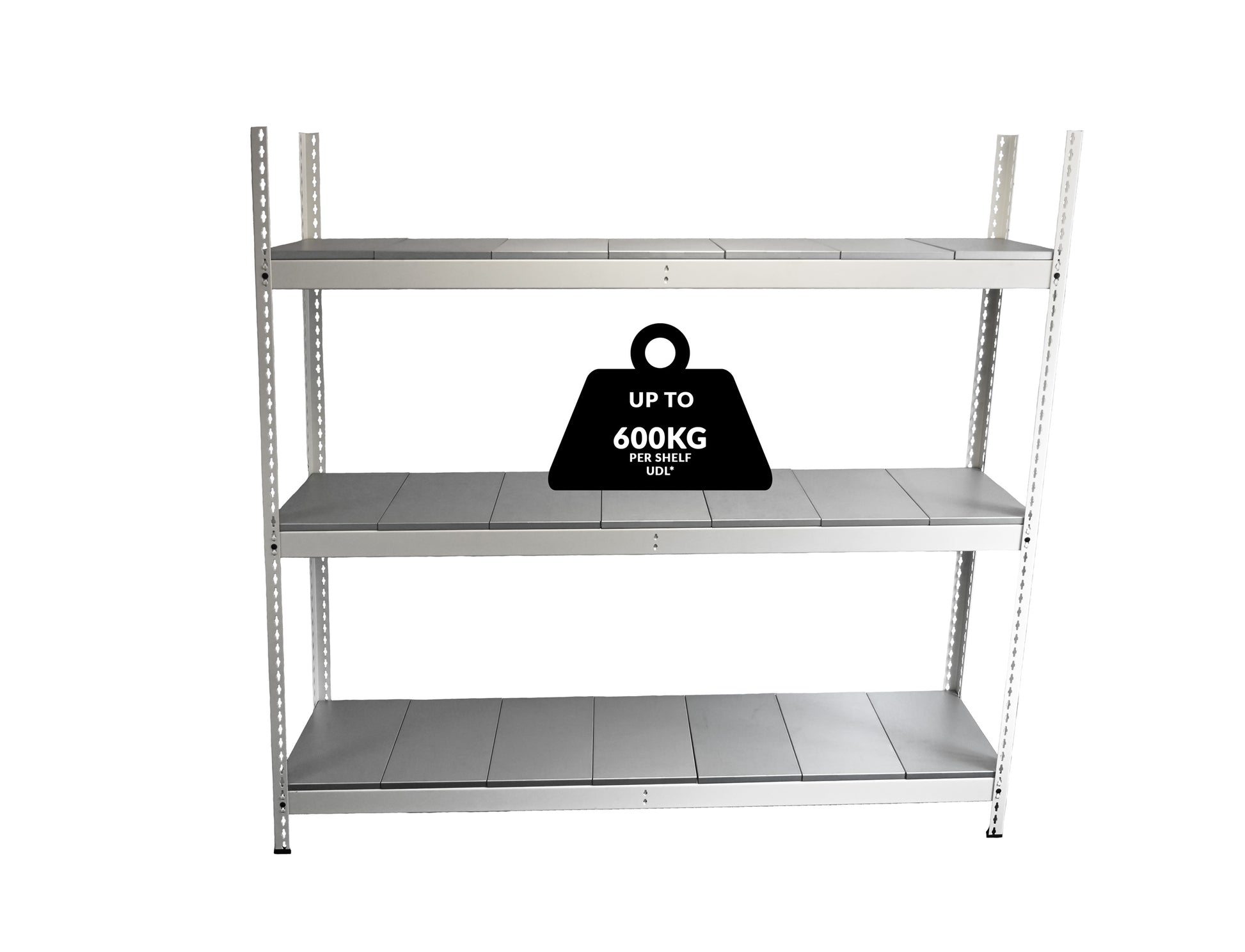 Speedrax Heavy Duty Metal shelving unit with a weight capacity indicator on a white background